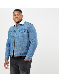 New Look Plus Borg Denim Jacket In Washed Blue