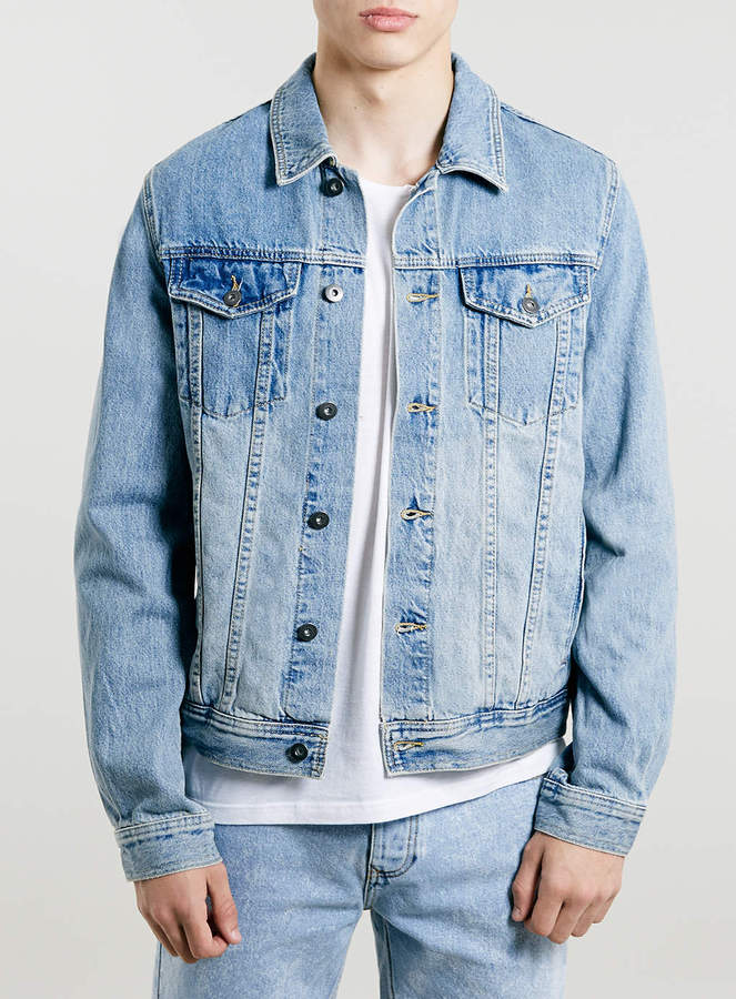 Tegenhanger details kleding stof Topman Bleach Wash Western Denim Jacket, $90 | Topman | Lookastic