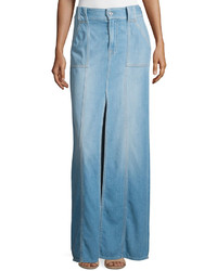 7 For All Mankind Long Belted Denim Maxi Skirt Amalfi Sea