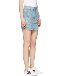 Gucci Blue Denim Scribble Miniskirt