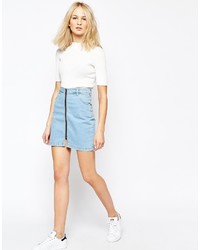 Good Vibes Bad Daze Zip Front Denim Mini Skirt