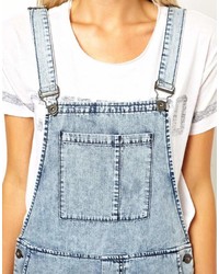 Asos Collection Denim Overall Shorts In Vintage Wash