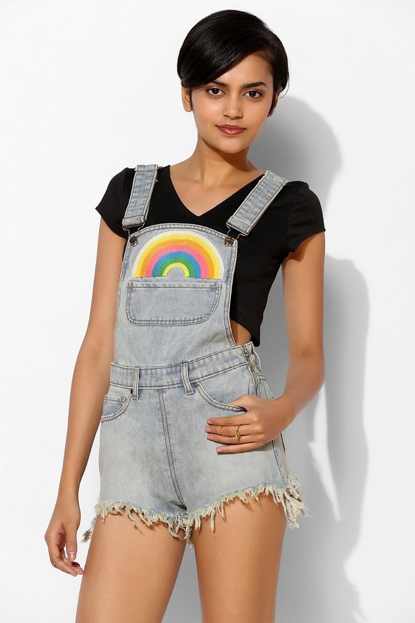 rainbow overall shorts