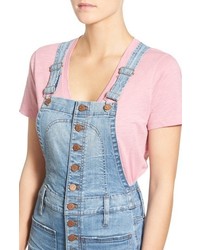 Madewell Button Front Crop Denim Overalls Size Small Blue