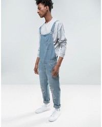 Asos Denim Overalls In Vintage Light Blue With Rips