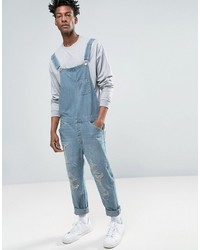 Asos Denim Overalls In Vintage Light Blue With Rips