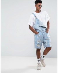 New Look Overalls With Rips In Light Wash