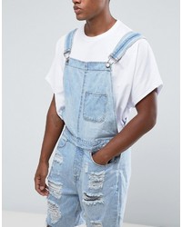New Look Overalls With Rips In Light Wash