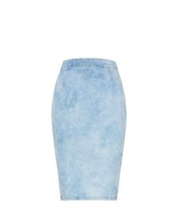 Exclusives New Look Light Blue Denim Acid Wash Pencil Skirt