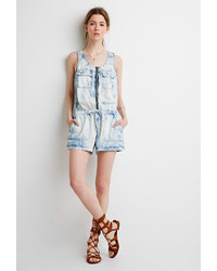 Forever 21 Life In Progress Bleached Chambray Romper