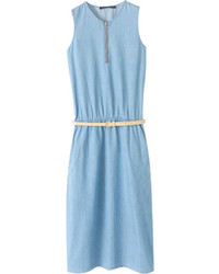 ChicNova Blue Zip Denim Sleeveless Long Dress
