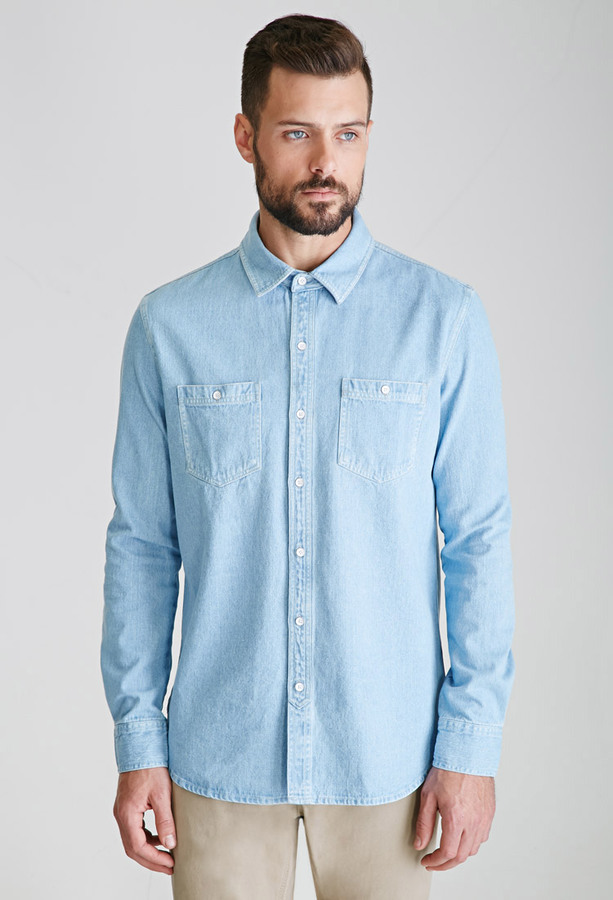 blue denim button down shirt
