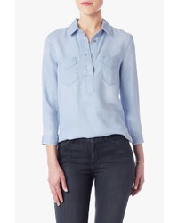 7 For All Mankind Patched Denim Shirt In Athenia Light Blue