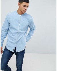 Abercrombie & Fitch Banded Collar Denim Shirt In Light Wash