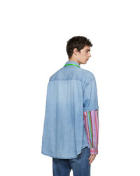 Balenciaga Blue Denim Striped Double Sleeve Shirt