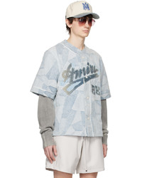 Amiri Blue Patchwork Baseball Shirt