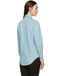 Saint Laurent Blue Ruffled Collar Denim Shirt