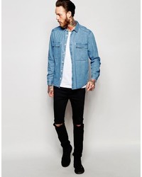Asos Brand Military Denim Overshirt With Two Pockets