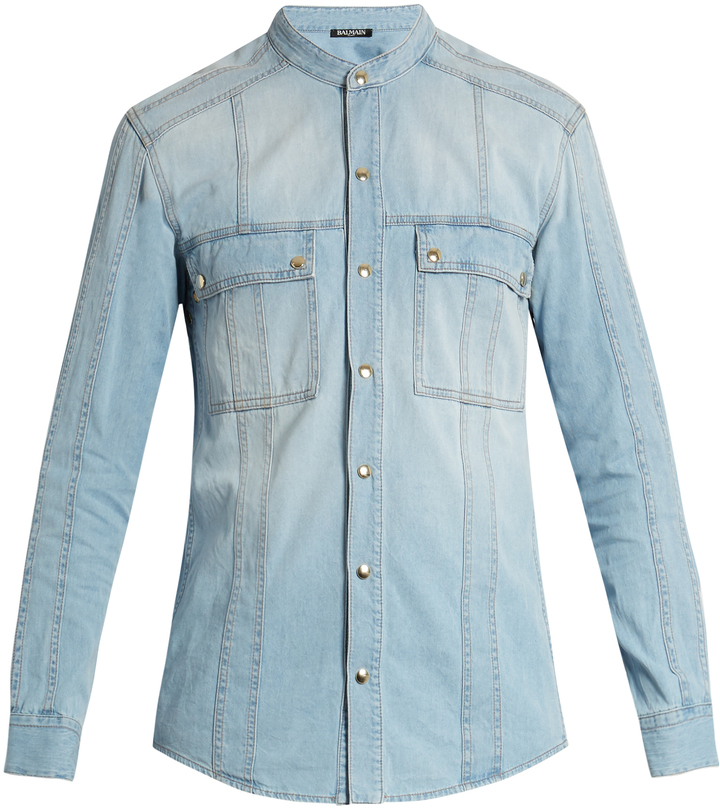 Ann Taylor LOFT Blue Collarless Chambray Softened Shirt Size Medium – Mall  Closeouts