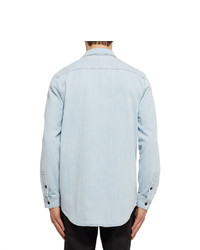 Givenchy Cuban Fit Leather Trimmed Denim Shirt