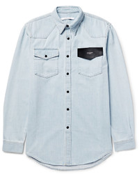 Givenchy Cuban Fit Leather Trimmed Denim Shirt