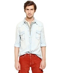 Cycle Bleached Light Denim Western Style Shirt