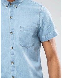 Pull&Bear Denim Shirt In Light Blue Wash In Regular Fit