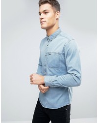 Esprit Denim Shirt In Slim Fit With Chest Pocket