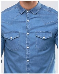 Asos Denim Shirt In Western Styling With Long Sleeves