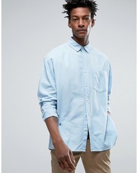 Asos Oversized Casual Washed Oxford Shirt In Blue