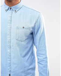 Pull&Bear Denim Shirt In Light Wash Blue In Regular Fit