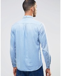 Pull&Bear Denim Shirt In Light Wash Blue In Regular Fit