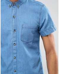 Pull&Bear Denim Shirt In Mid Wash Blue In Regular Fit