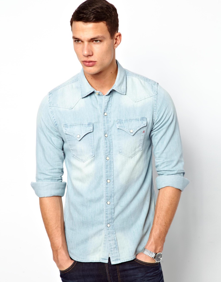 light blue denim shirt