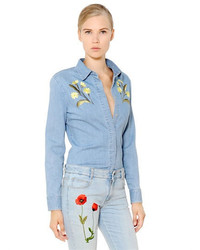 Stella McCartney Floral Embroidered Cotton Denim Shirt