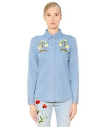 Stella McCartney Floral Embroidered Cotton Denim Shirt
