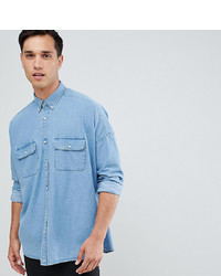 ASOS DESIGN Tall Oversized Denim Shirt With Double Pockets