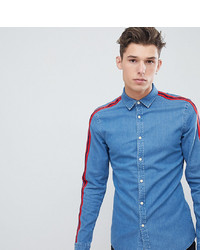 ASOS DESIGN Tall Skinny Fit Denim Shirt With Red Tape Detail