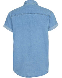 Topman Light Blue Short Sleeve Denim Shirt