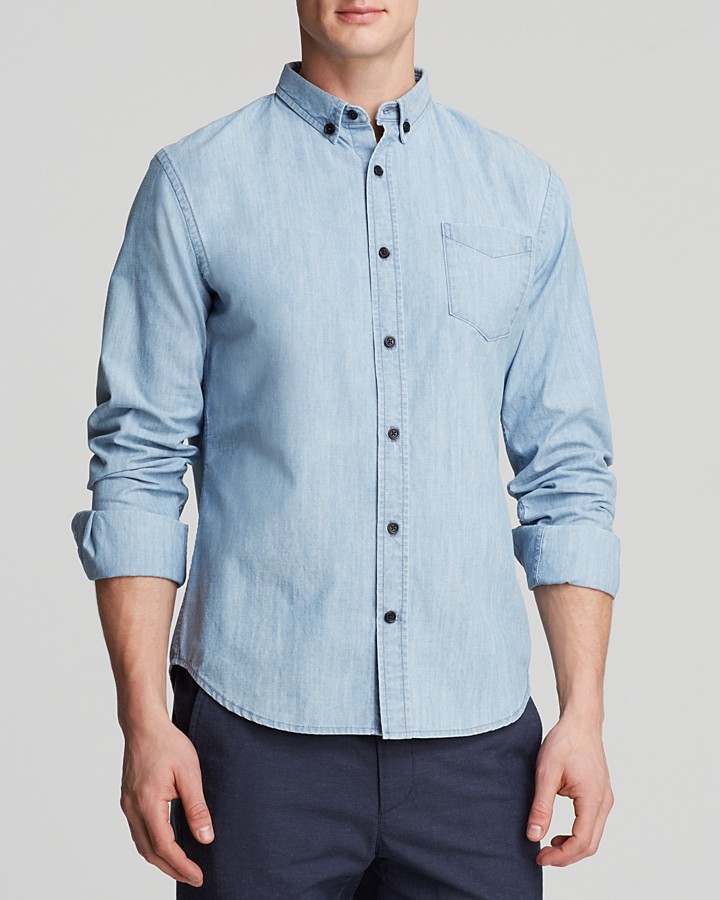 Vince Denim Woven Button Down Shirt Slim Fit | Where to buy & how to wear