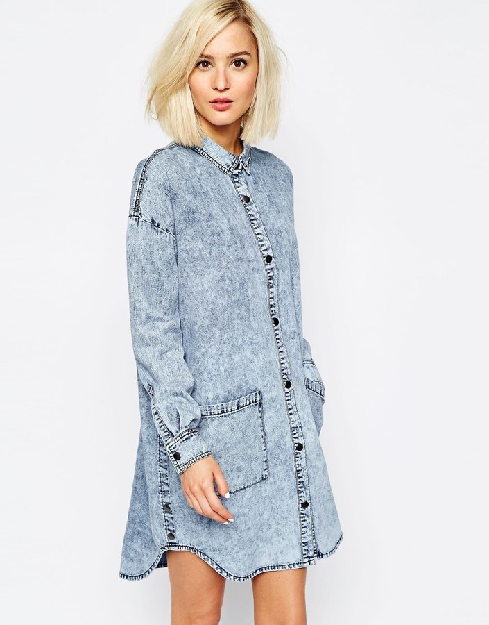 Vero Moda Denim Shirt Dress With Pockets, $81 | Asos | Lookastic