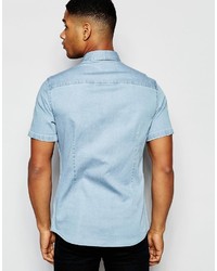 Asos Brand Skinny Denim Shirt In Bleach Wash With Short Sleeves
