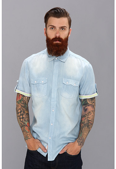 Short-sleeved Denim Shirt - Light denim blue - Men