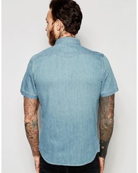 Lee Western Denim Shirt Short Sve Slim Fit Light Blue