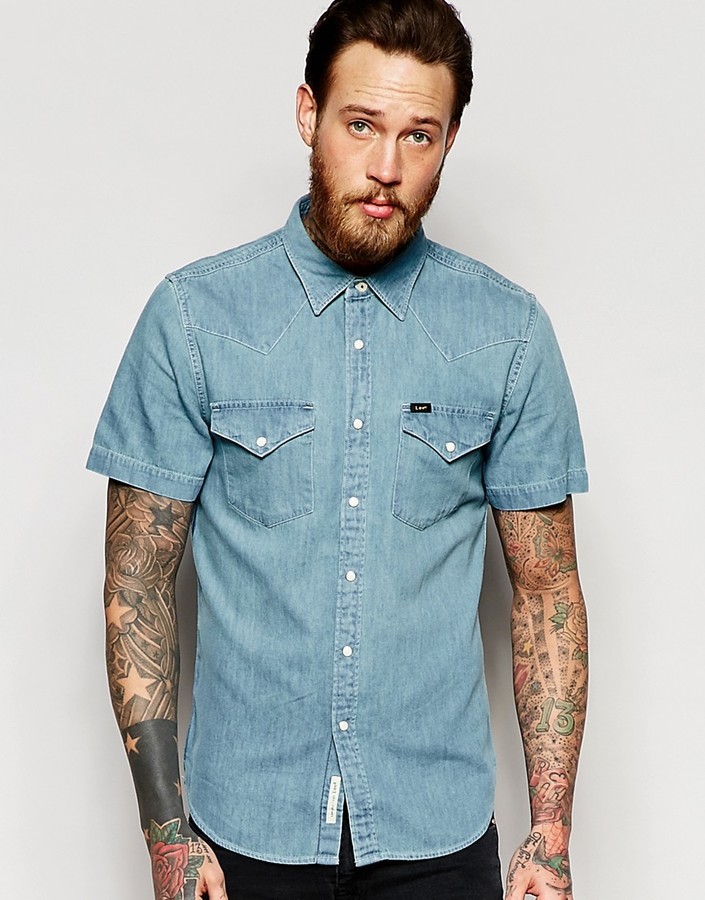 Ombré short sleeve rustic shirt - Sky blue