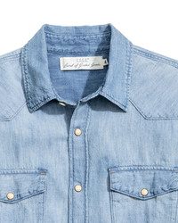 H&M Short Sleeved Denim Shirt Light Denim Blue, $29