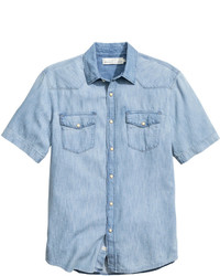 H&M Short Sleeved Denim Shirt Light Denim Blue