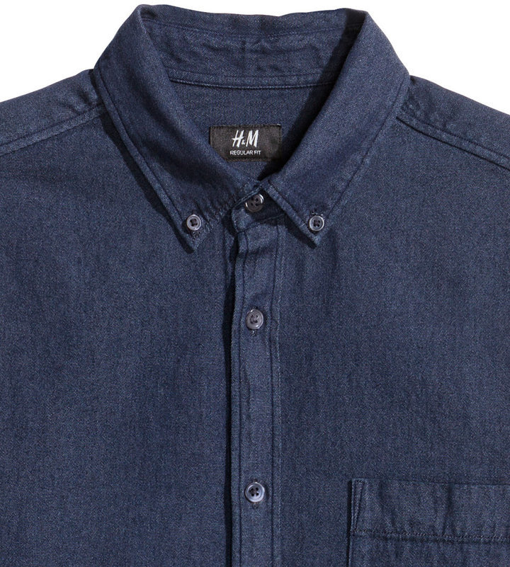 H&M Short Sleeved Denim Shirt Light Denim Blue, $29, H & M