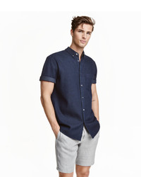 H&M Short Sleeved Shirt Dark Denim Blue, $19, H & M