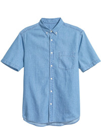 H&M Short Sleeved Shirt Dark Denim Blue